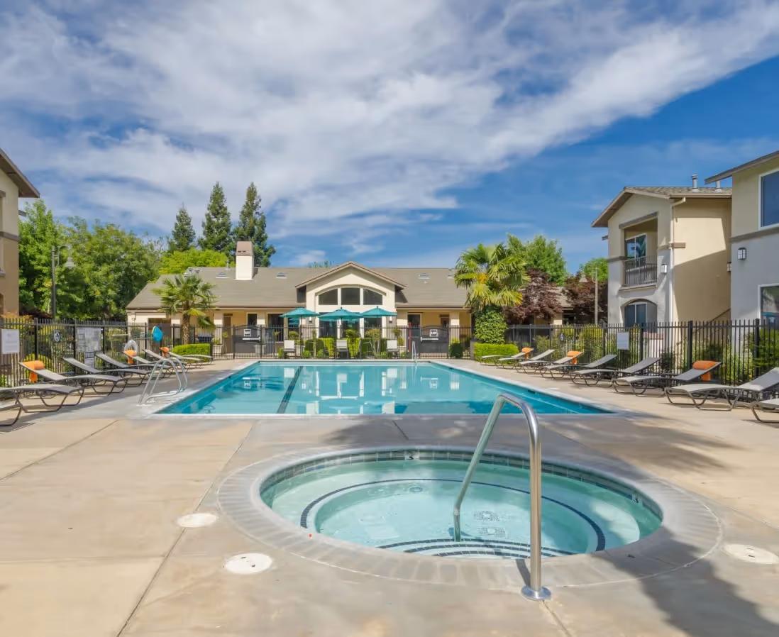 hot tub and pool area