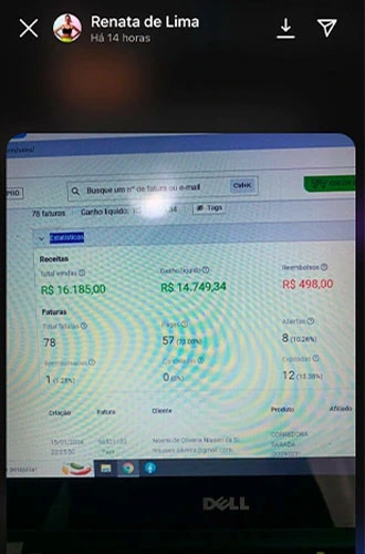Depoimento com print de faturamento