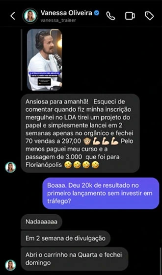 Print de conversa com resultado financeiro
