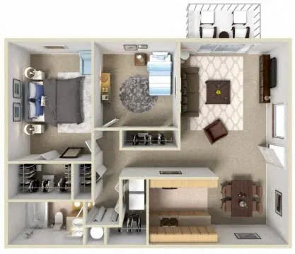 2 bed 1 bath floor plan layout