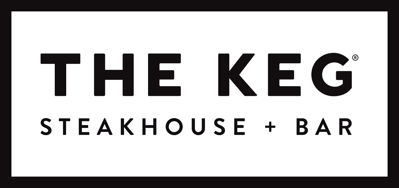 The Keg Steakhouse + Bar logo in bold black text on white background.