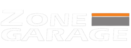Zone Garage logo with an orange and gray rectangular design element.