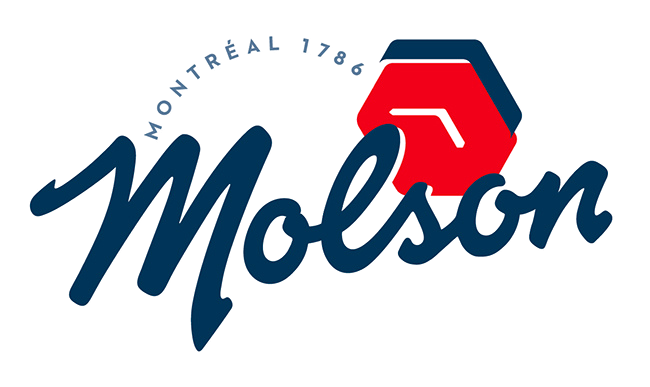 Molson company logo with stylized text and red hexagon icon, includes text Montréal 1786.