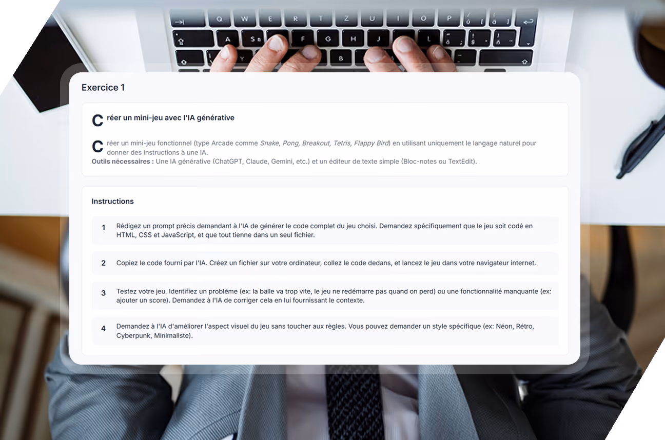 Instructions en français pour créer un mini-jeu avec l'IA générative en HTML, CSS et JavaScript.