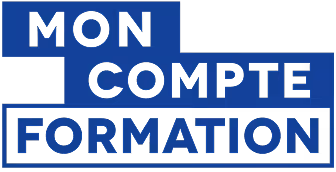 Texte en bleu sur fond noir: MON COMPTE FORMATION.
