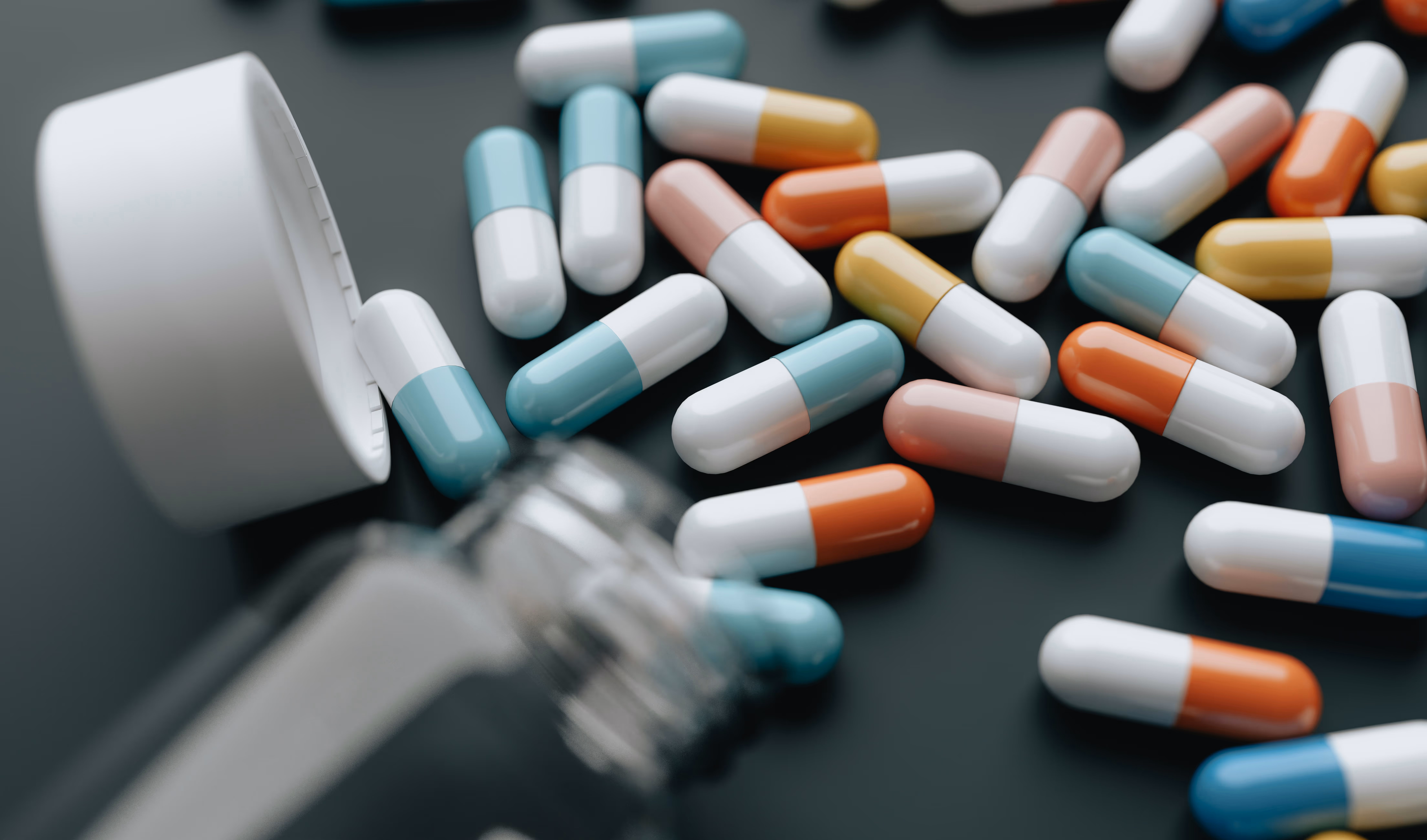 various pills in different colors