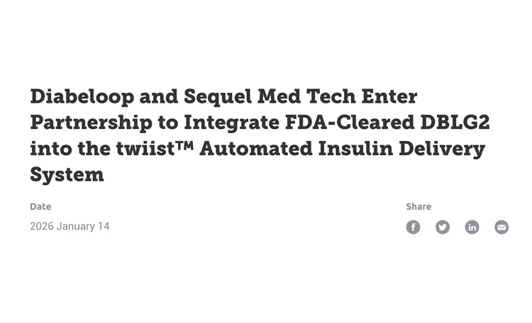 Headline about Diabeloop and Sequel Med Tech partnering to integrate FDA-cleared DBLG2 into the twiist insulin system.