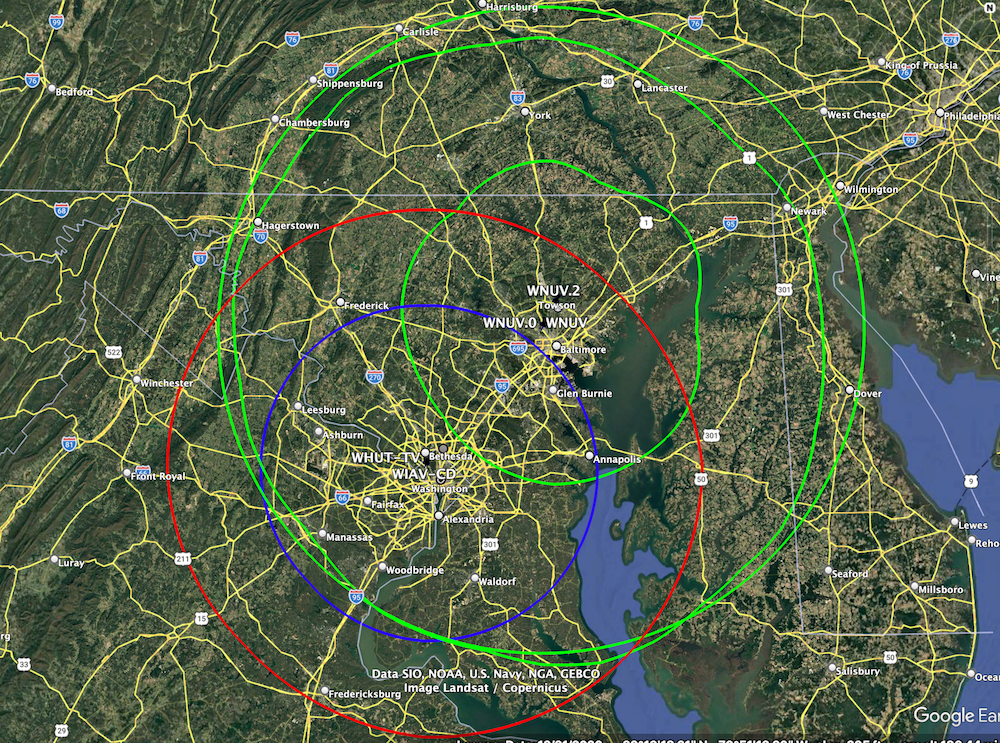 Image shows the concentric circles of BPS coverage area in the Washington, DC-Metro Region.