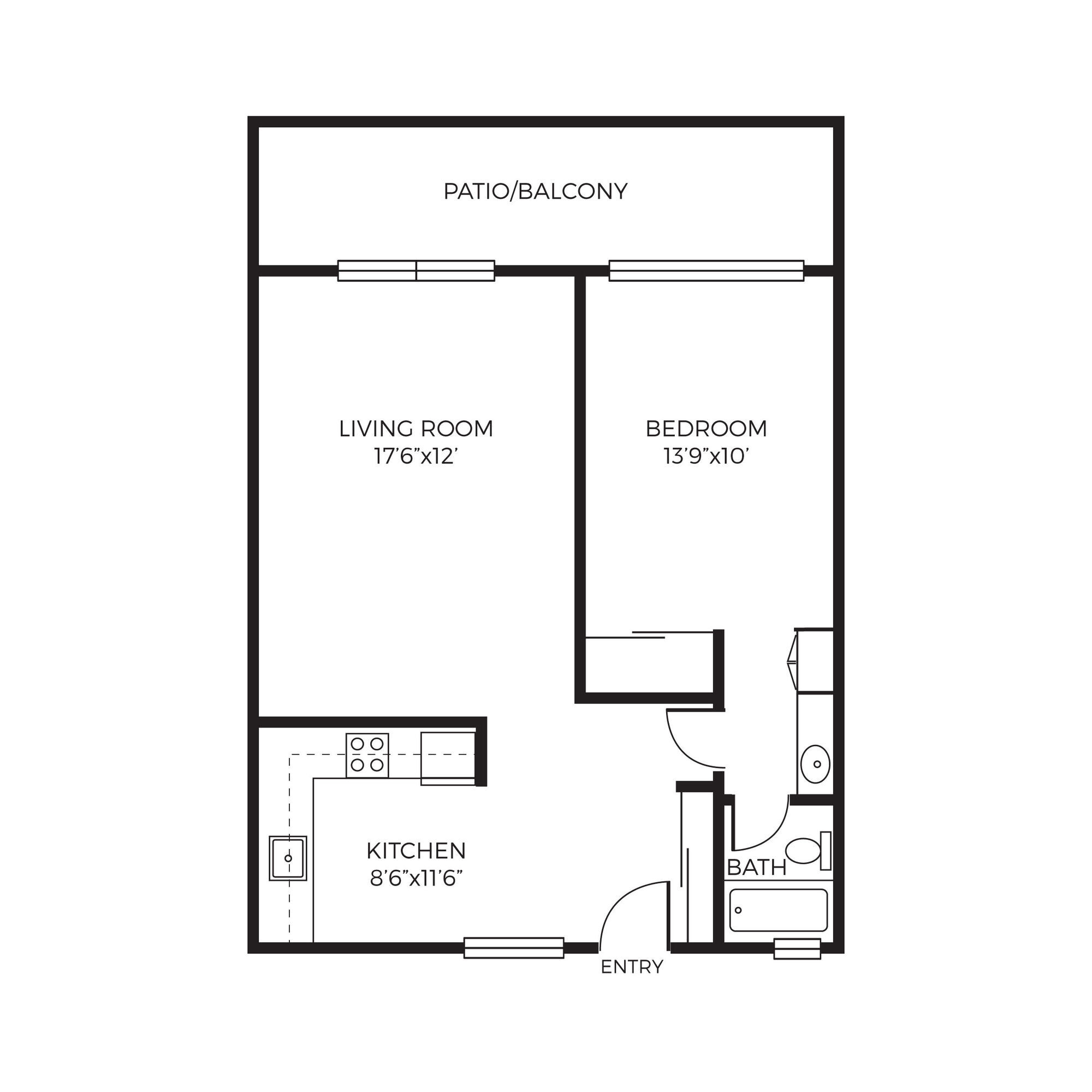 1 bed 1 bath floor plan layout