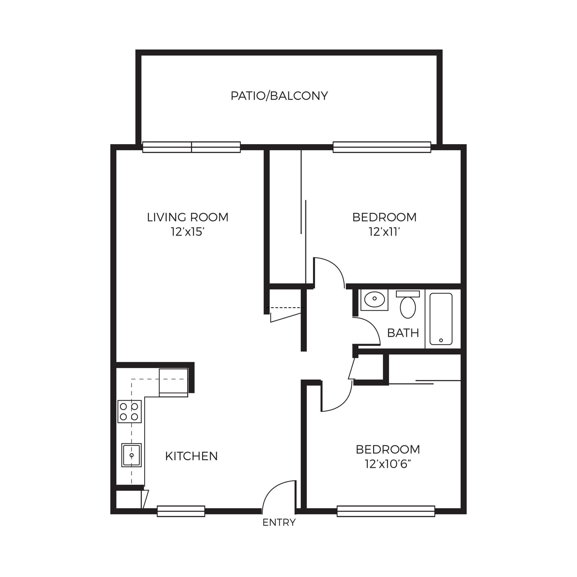 2 bed 1 bath floor plan layout