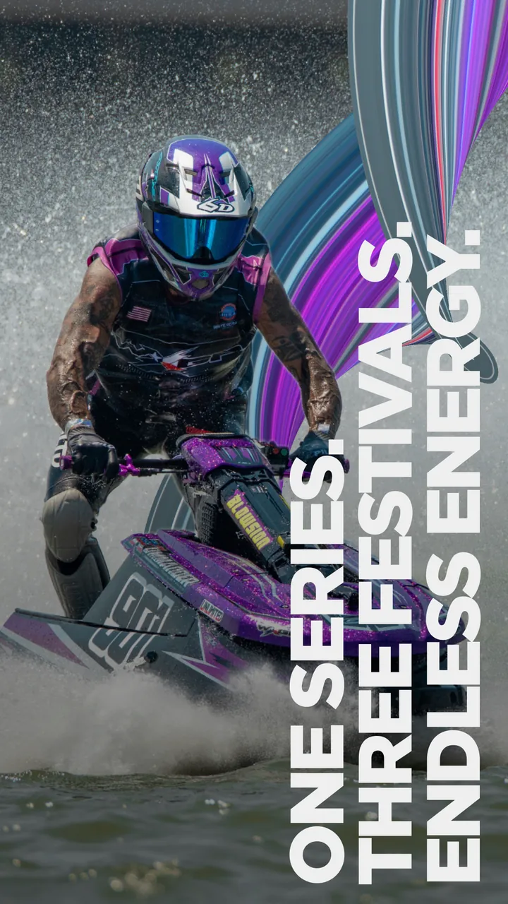 WXGP story: rider on a purple sparkle ski with a purple ribbon