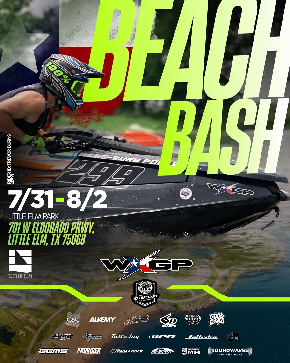 Beach Bash rider poster for Trevor Burns #299 using the same template