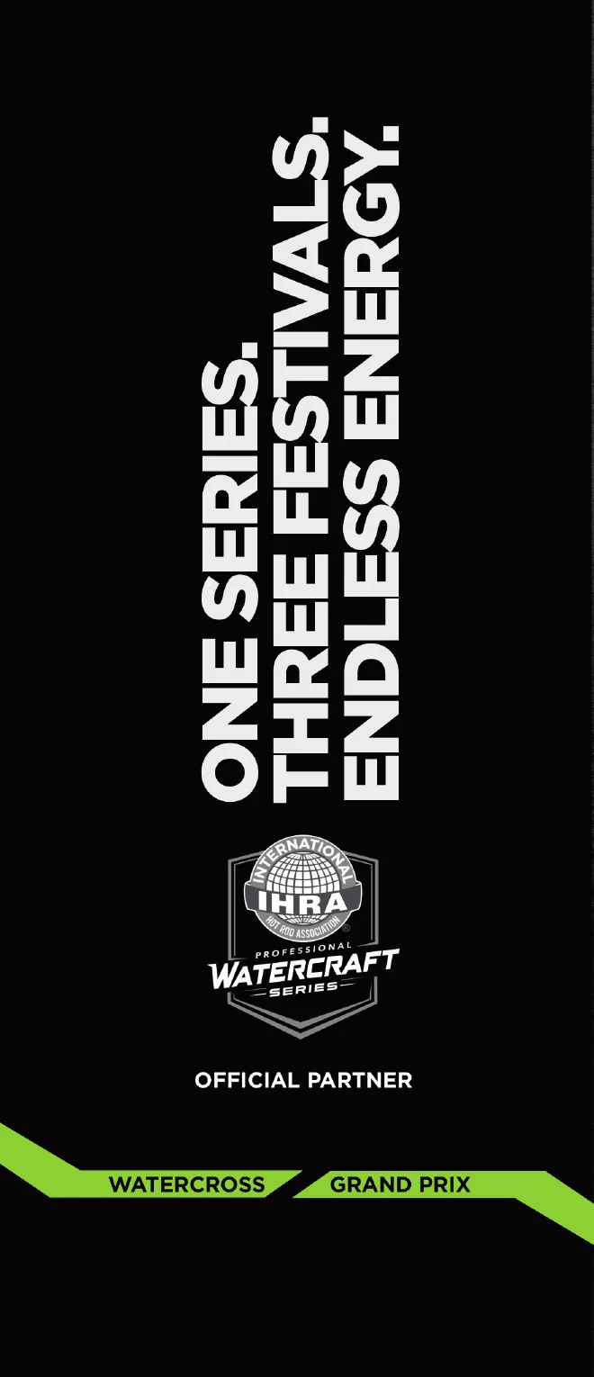 Tri-fold back panel: One series, three festivals, endless energy, IHRA official partner
