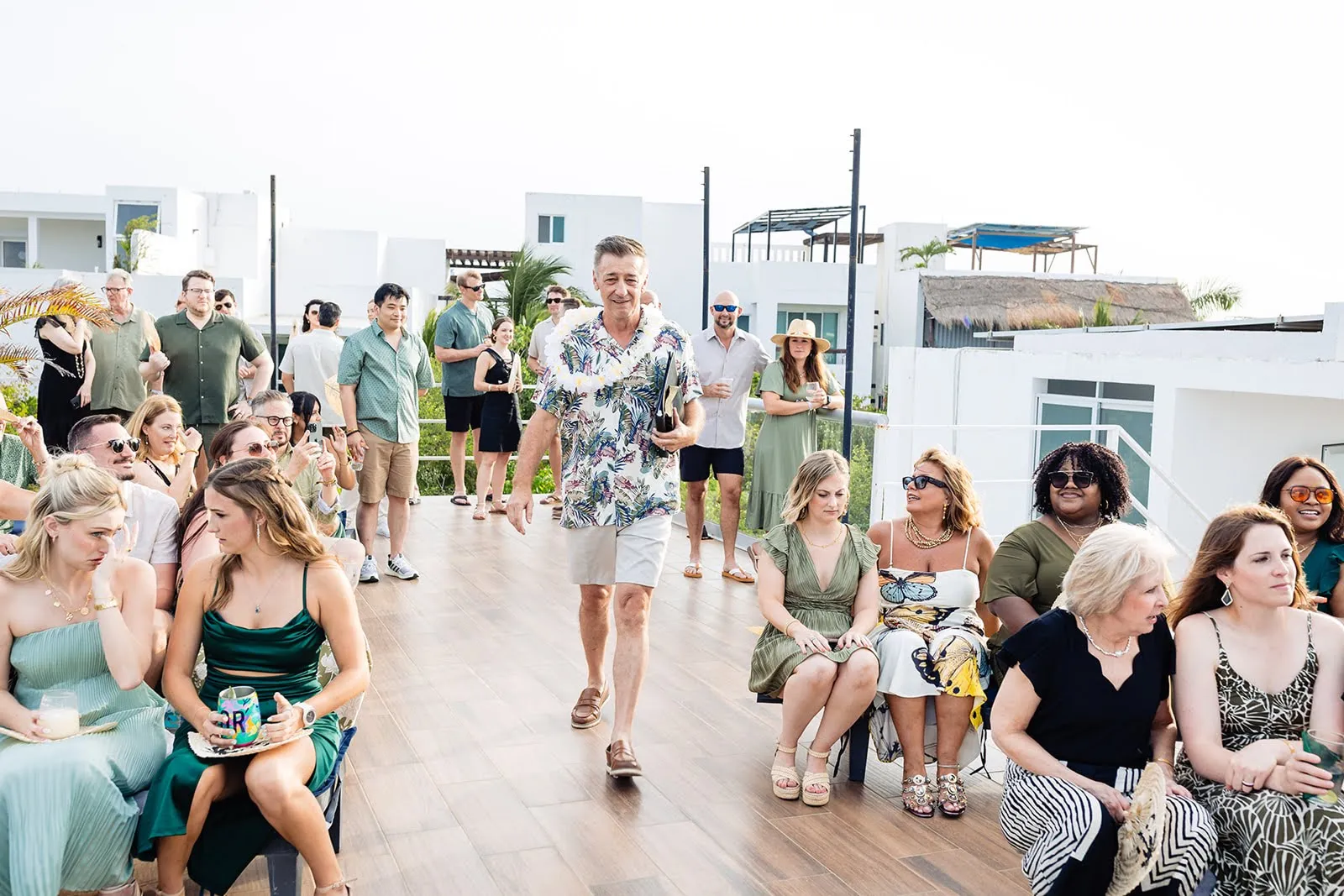 Family and friends gathered for a destination wedding at Villa Hurakán