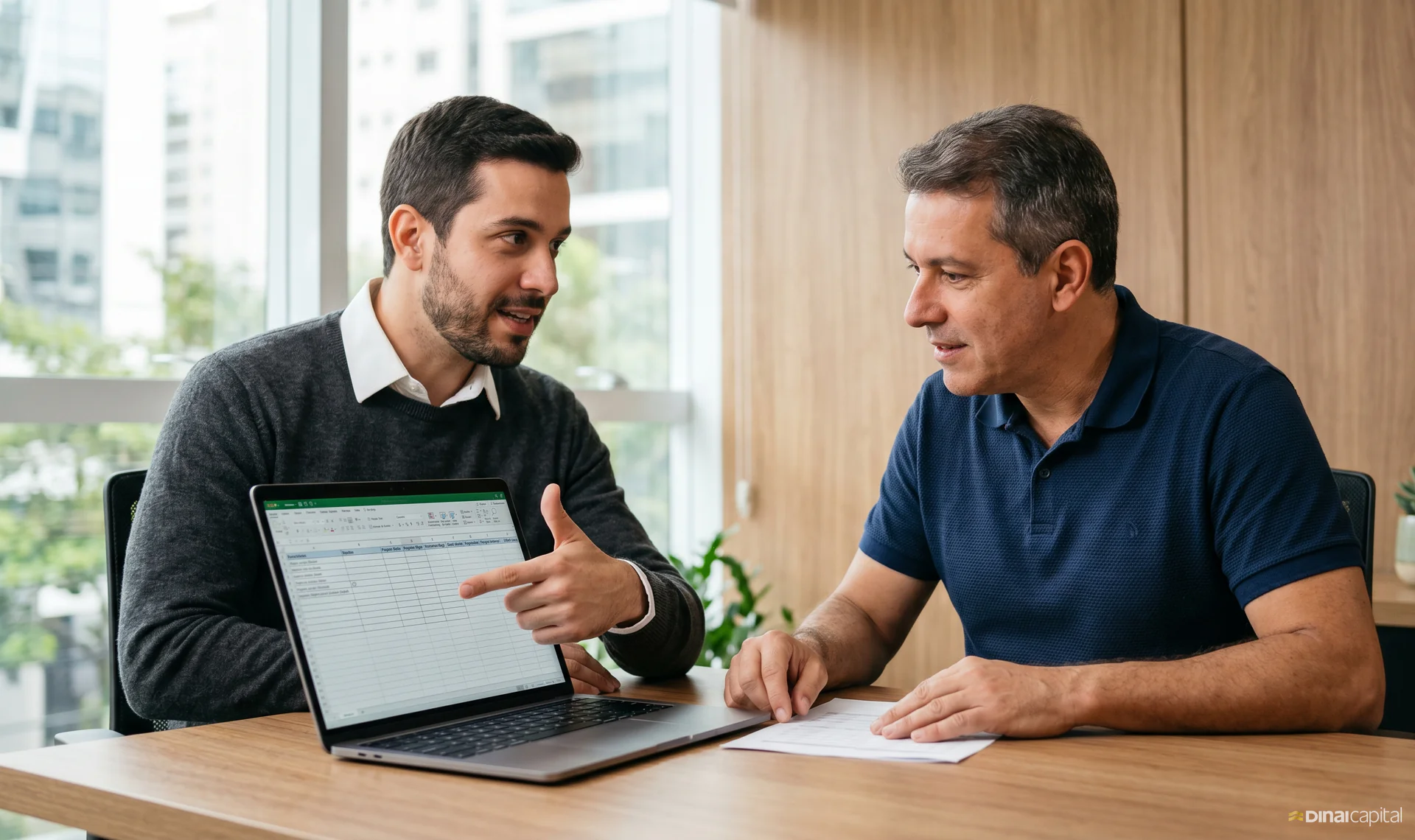 Consultor fee-based explicando ao cliente o modelo de remuneração da consultoria
