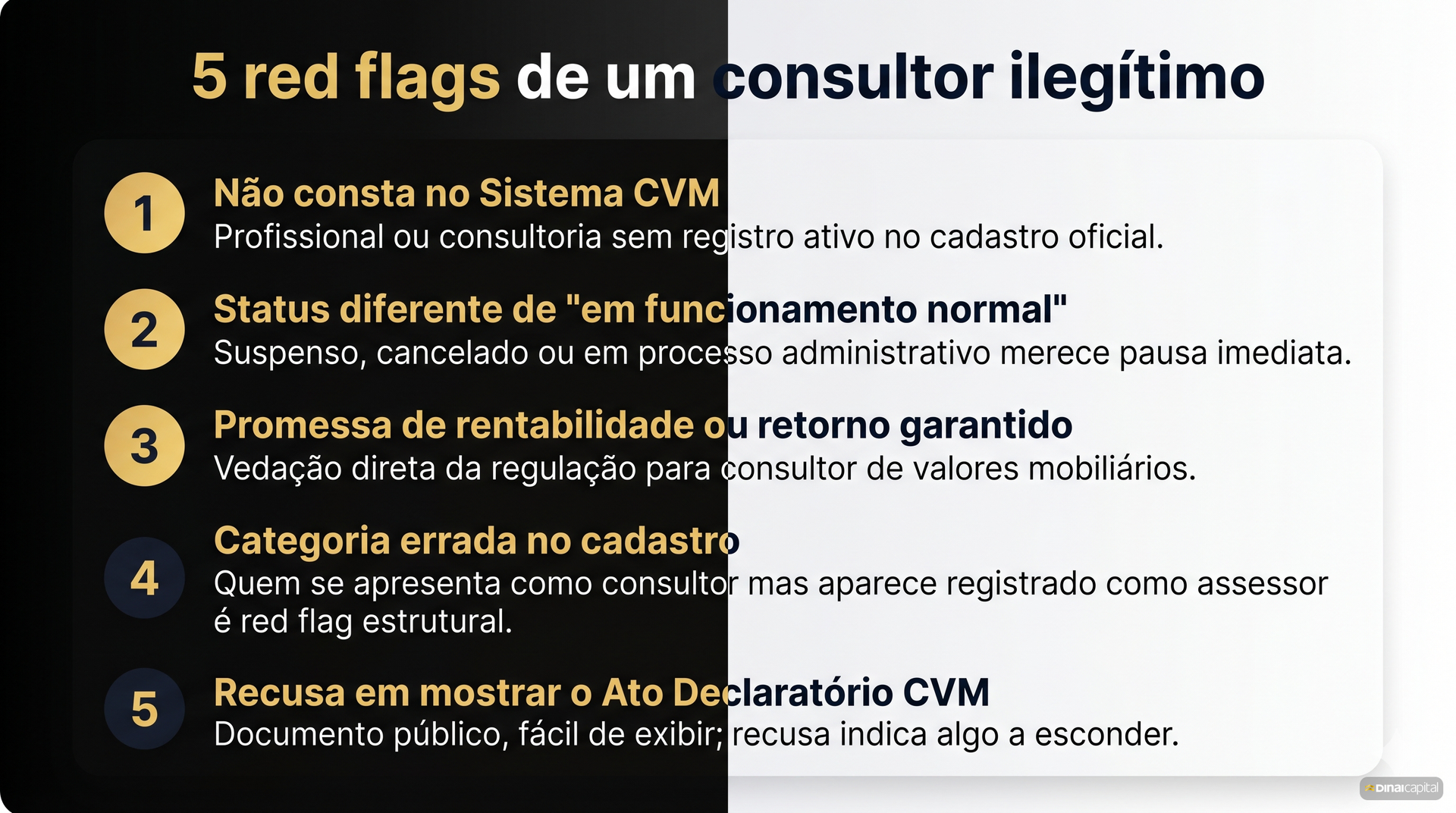 Cinco Red Flags — como-verificar-consultor-cvm