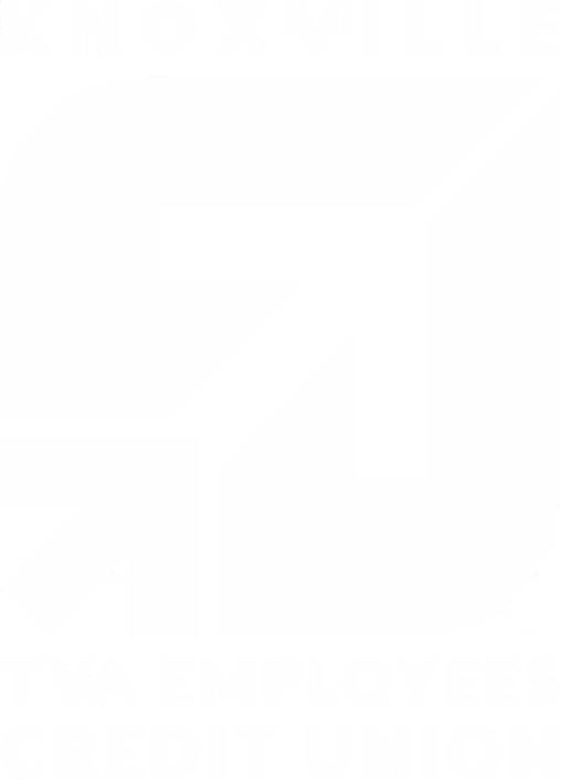 Logo with an upward right arrow integrated into a folded shape, with the text 'KNOXVILLE TVA EMPLOYEE CREDIT UNION' below.