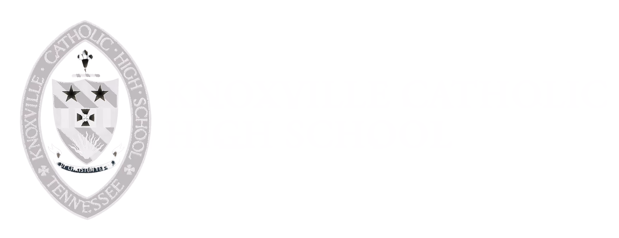 Seal of Knoxville Catholic High School, Tennessee, with the school name encircling a shield containing stars, a cross, and an open book.