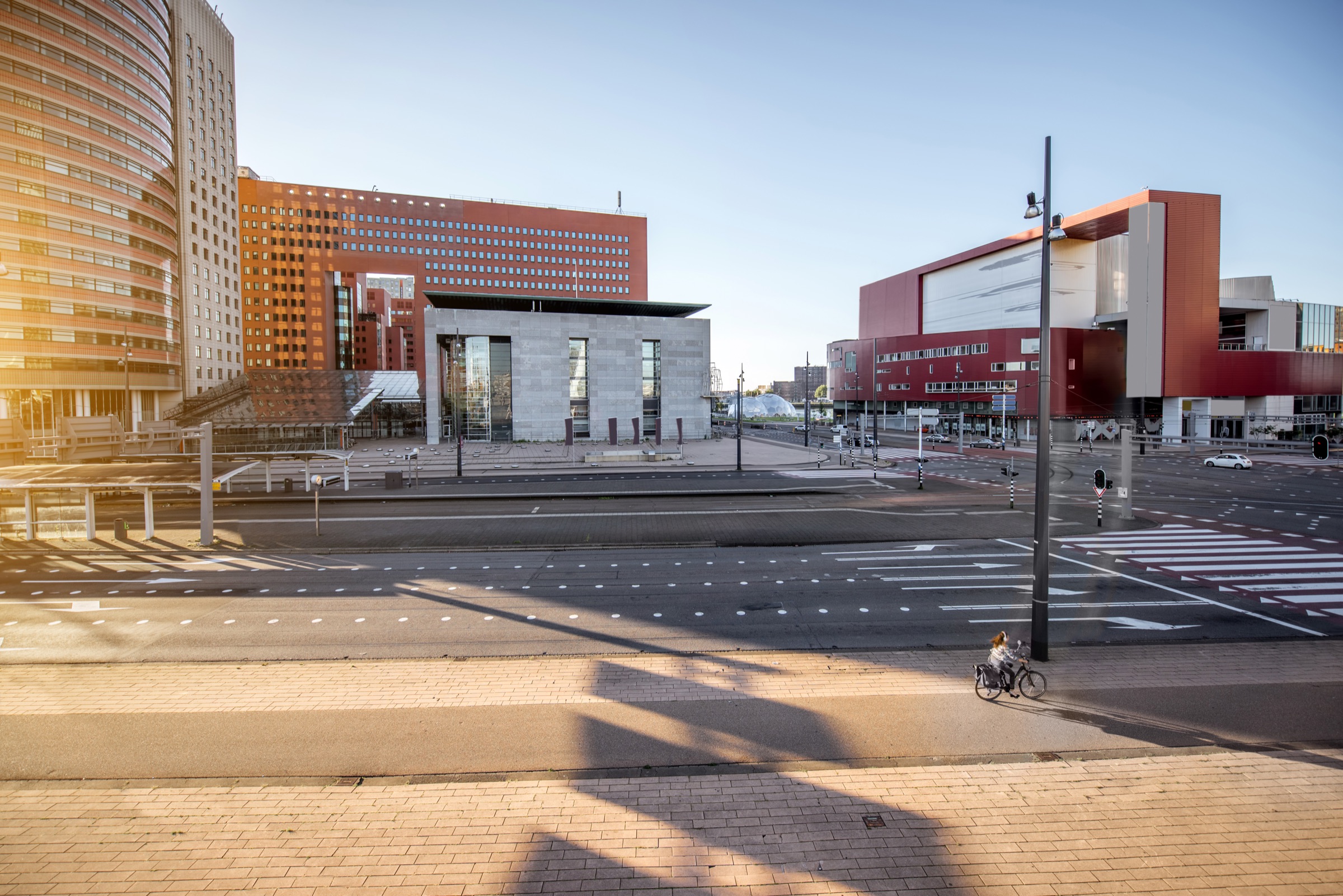Urban commercial plaza and buildings