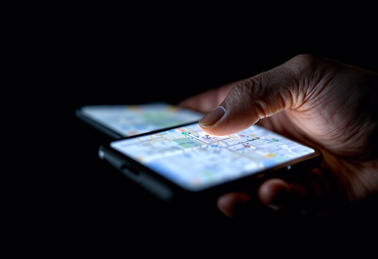 image of a commuter navigating a city map on a phone app