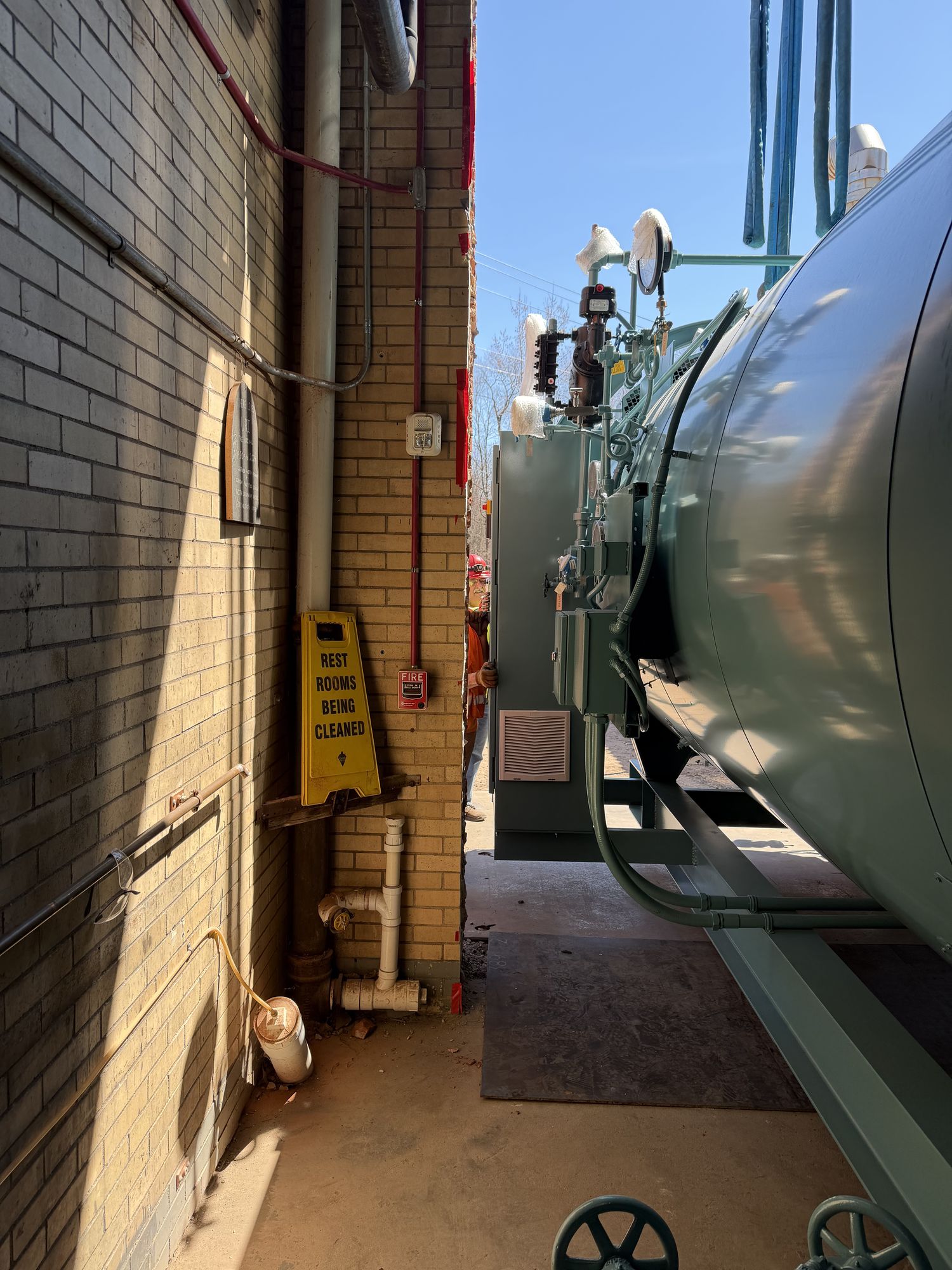 Boiler placement in mechanical room with Aero rigging