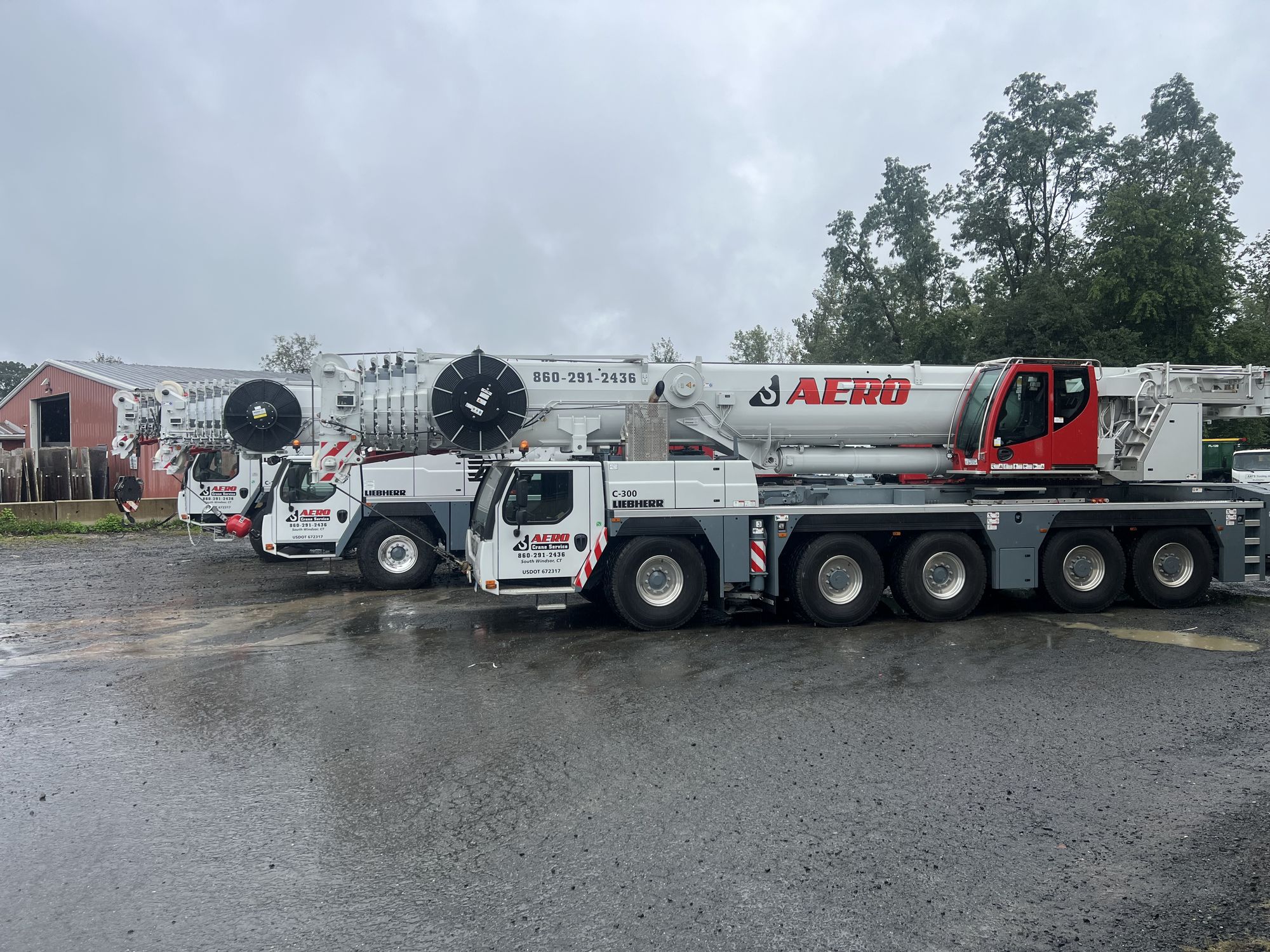 Aero Crane fleet at the yard during rainfall
