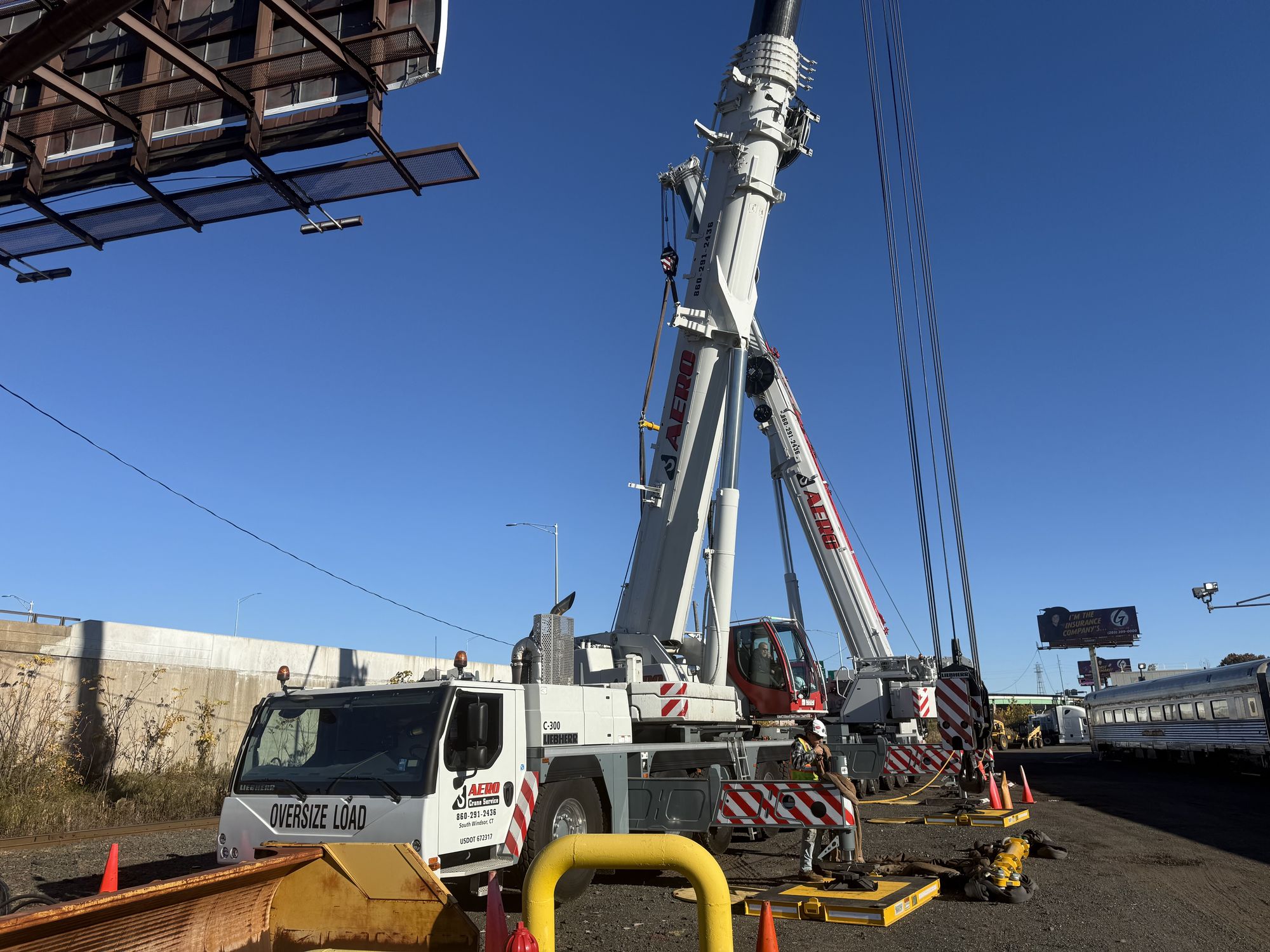 Highway sign installation by Aero Crane operated lift