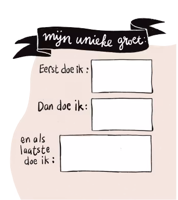 Illustratie die kinderen uitnodigt een eigen begroeting te bedenken.