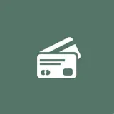 White credit card and wallet icon on green background.