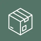 White outline icon of a sealed cardboard box on a green background.