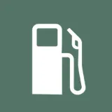 White gas pump icon on dark green background symbolizing fuel or gas station.