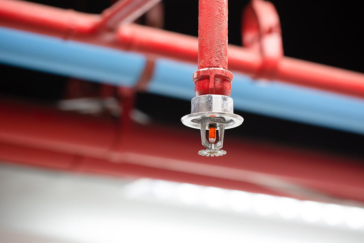a fire sprinkler head connected to piping