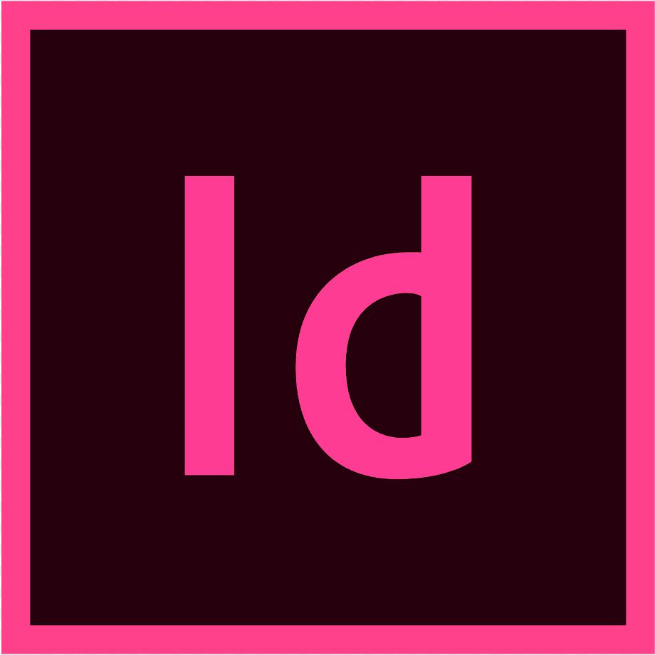 Adobe InDesign logo with pink letters 'Id' inside a pink border on a dark background.