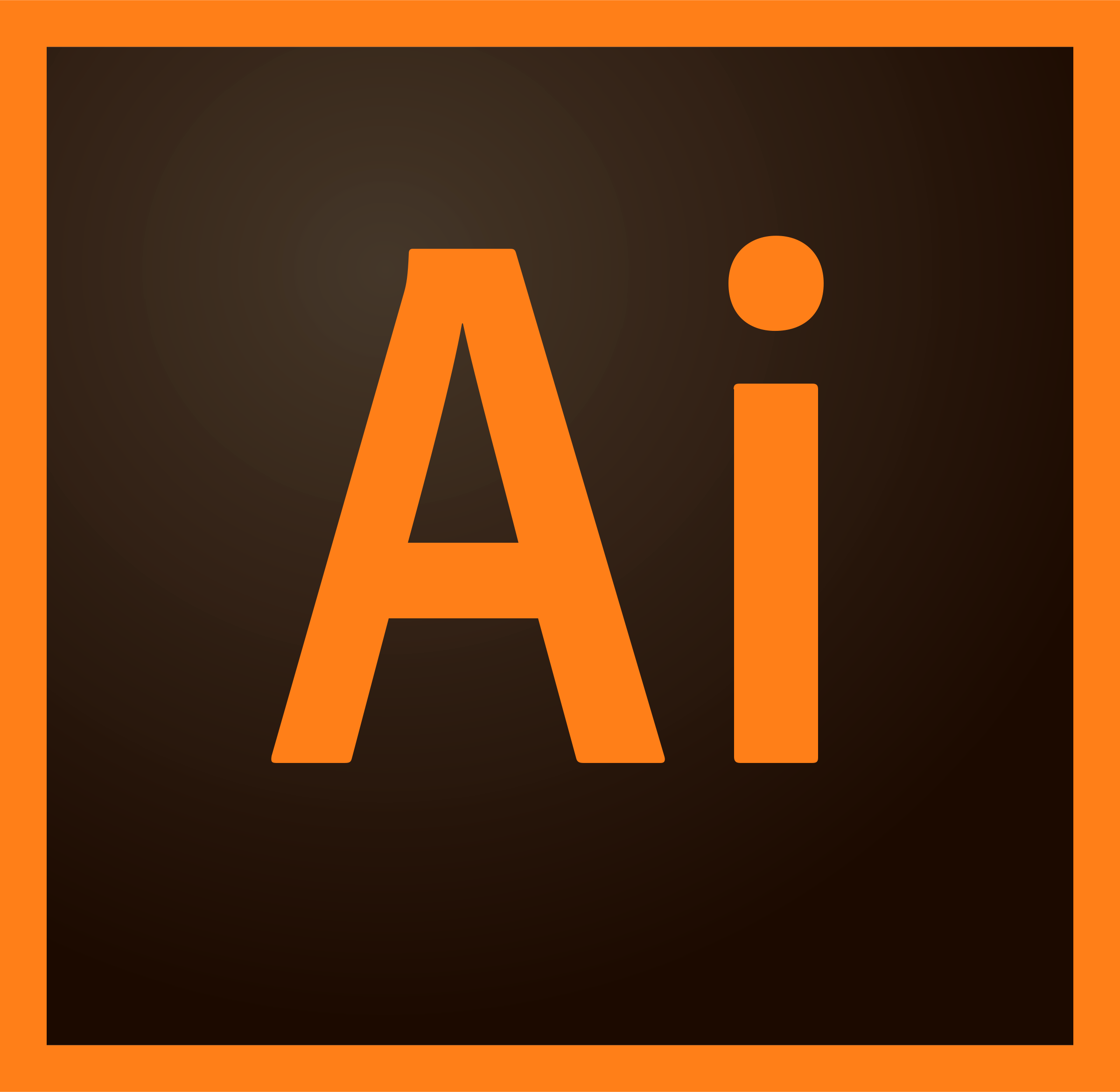 Adobe Illustrator logo with orange 'Ai' letters on a dark brown square background and orange border.