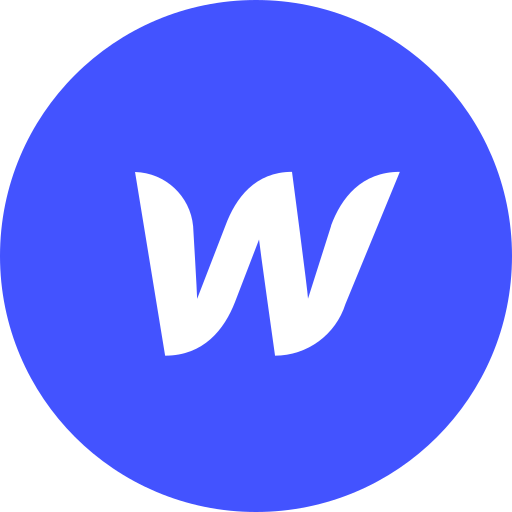 Webflow company logo with white stylized W on blue circular background.