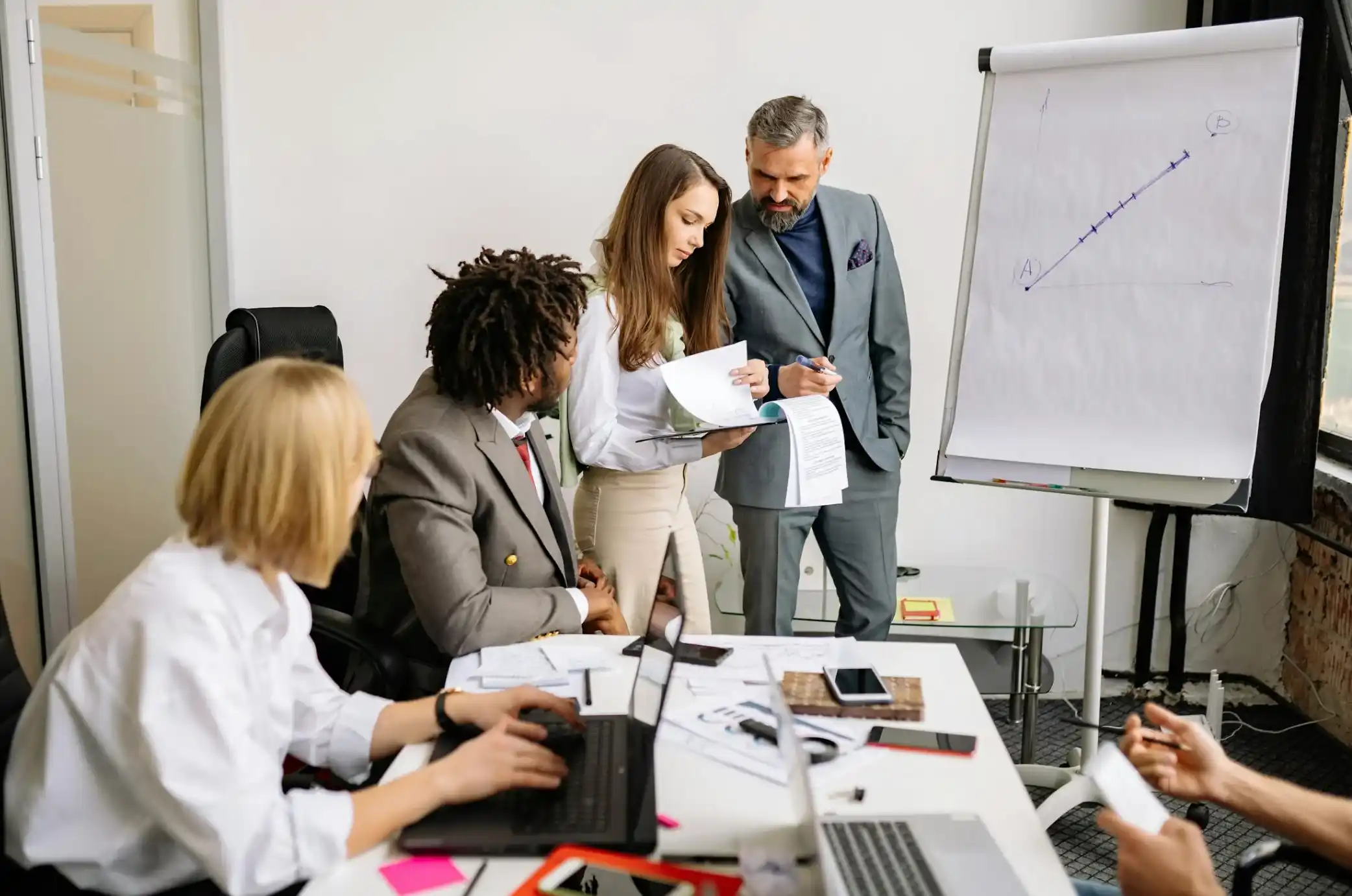 team discussing in a conference room