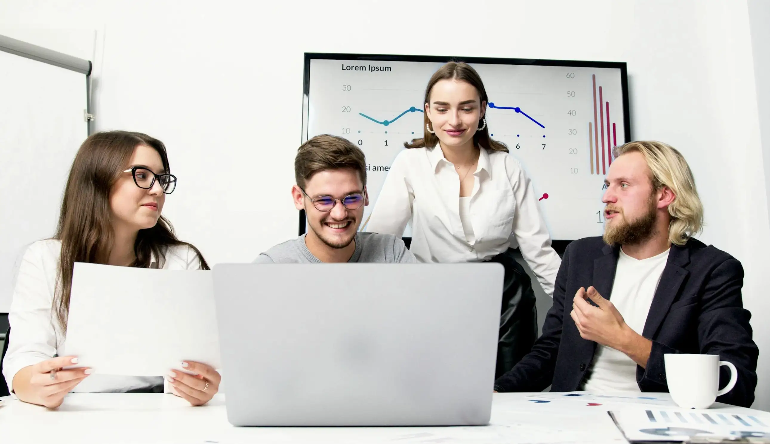 team going over data