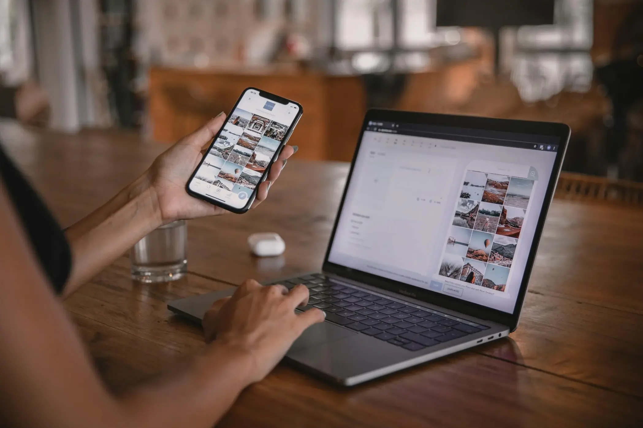 Woman Using Smartphone and Laptop