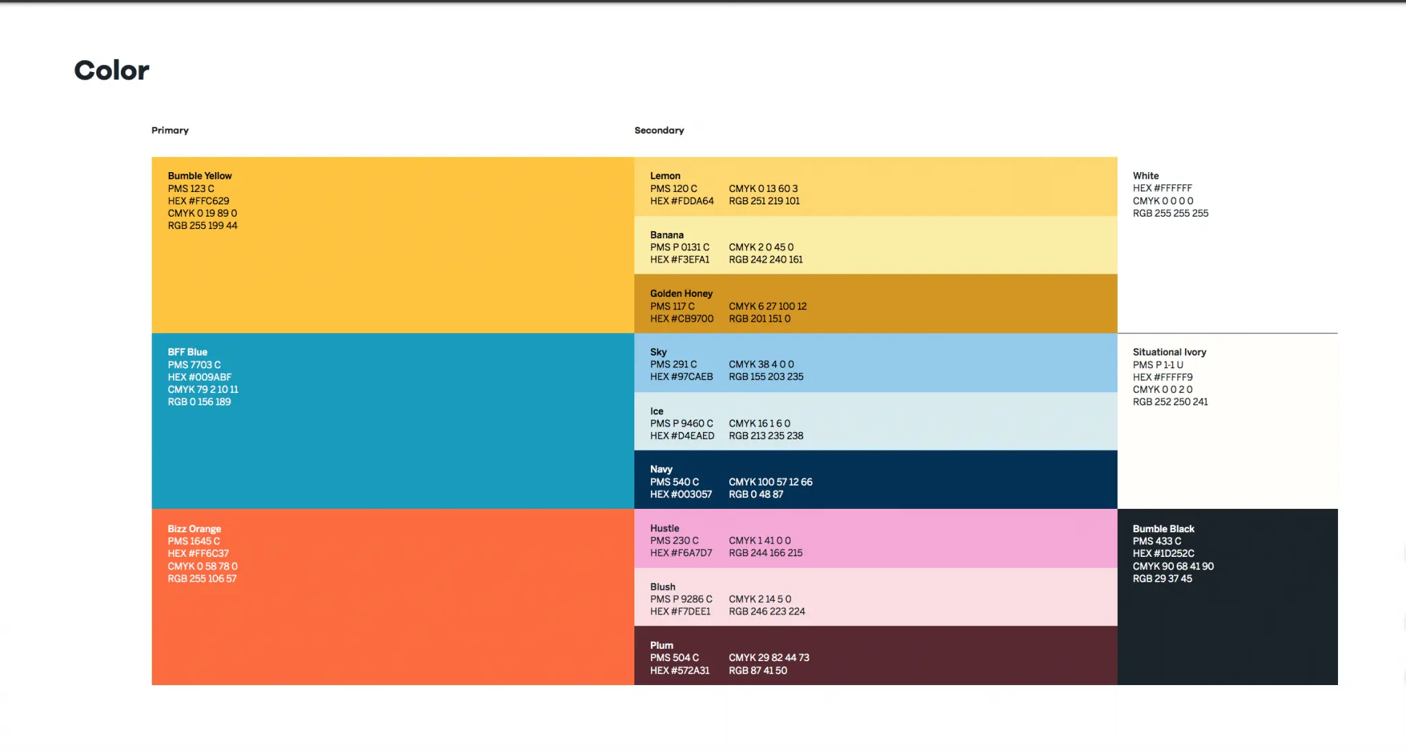 bumble's color palette