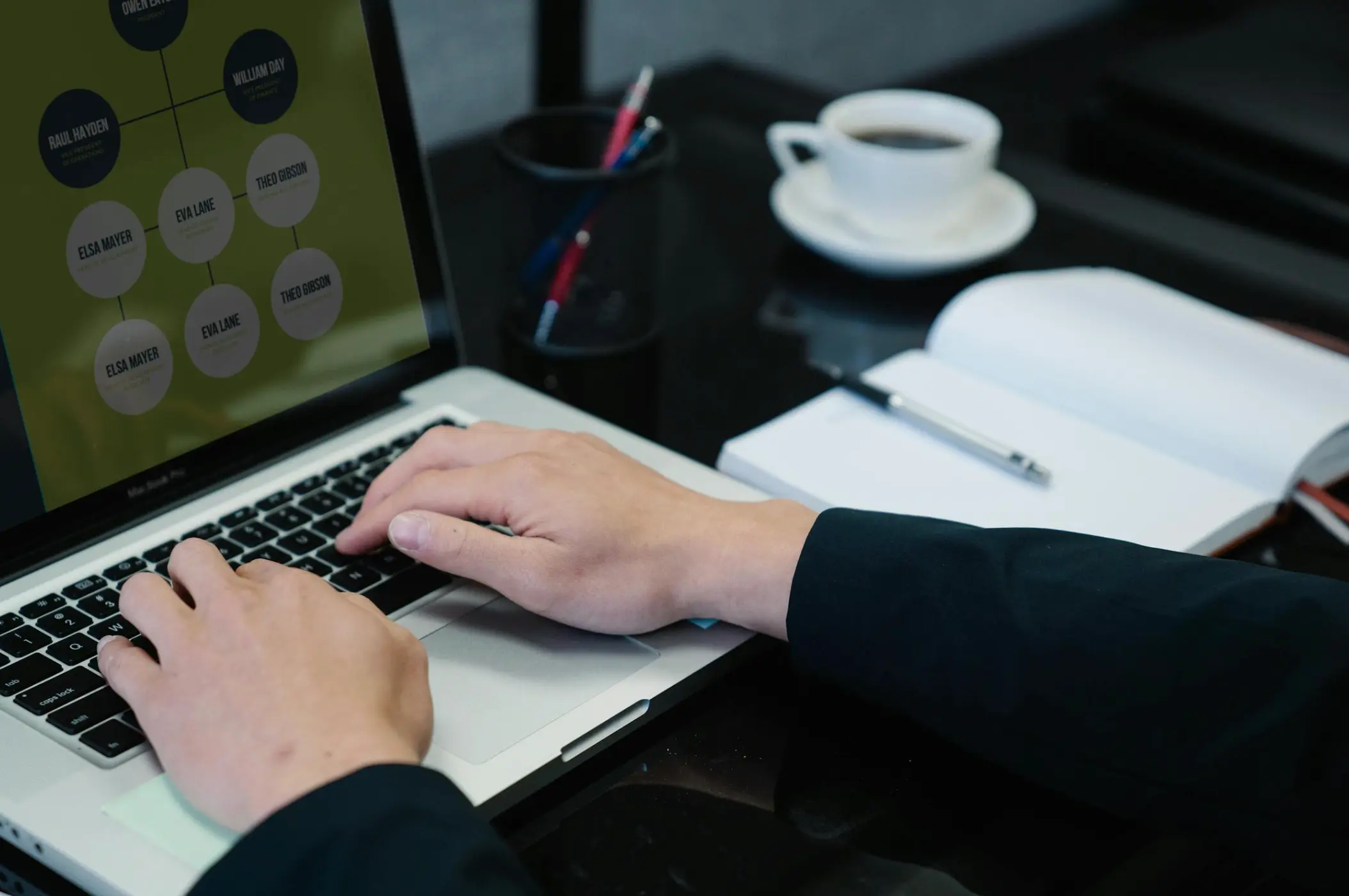 person typing on laptop