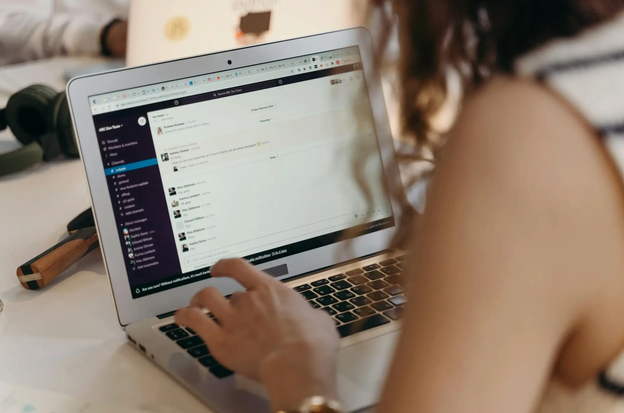woman using laptop