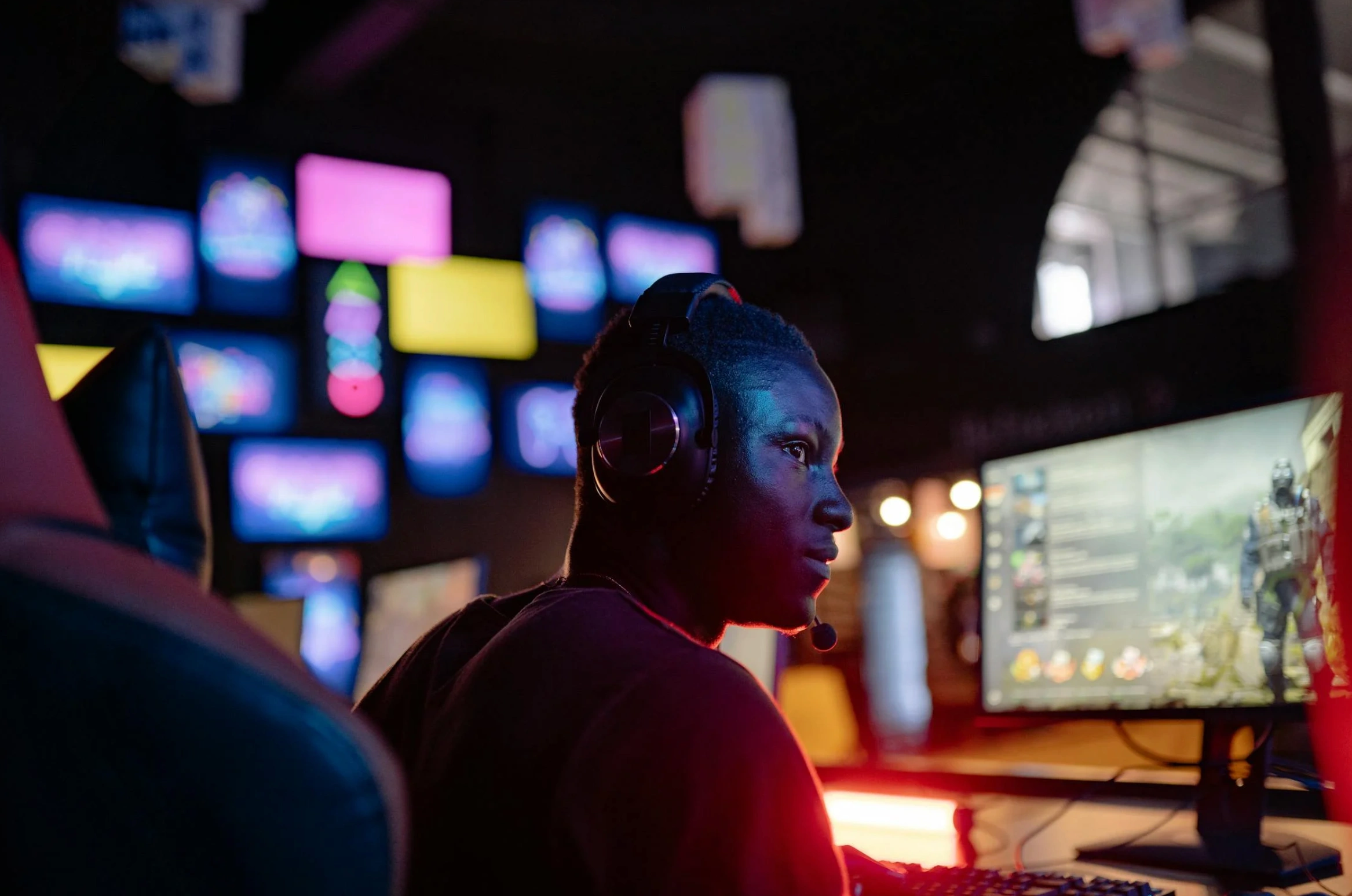man playing video game