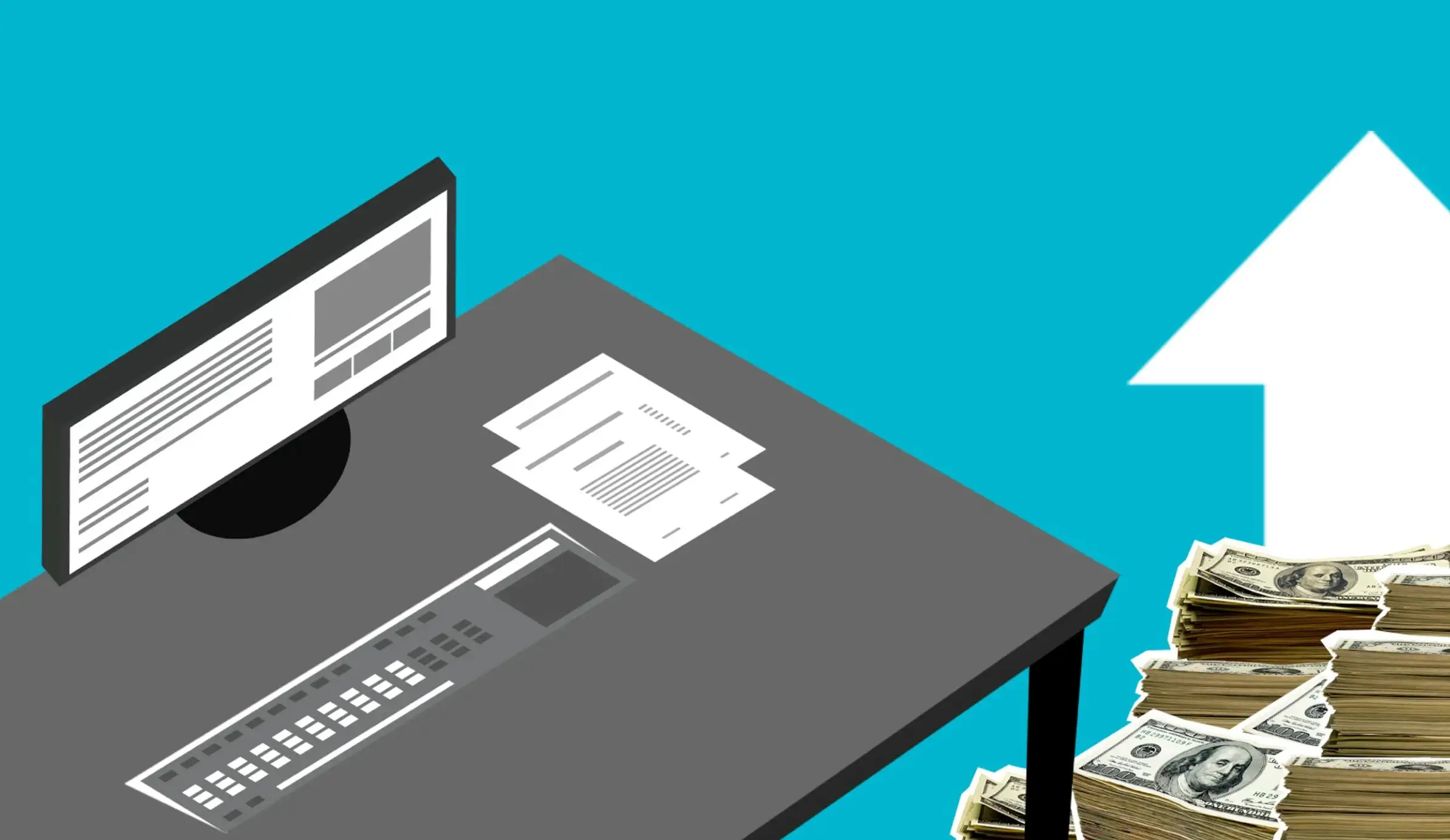 illustration of desk with money
