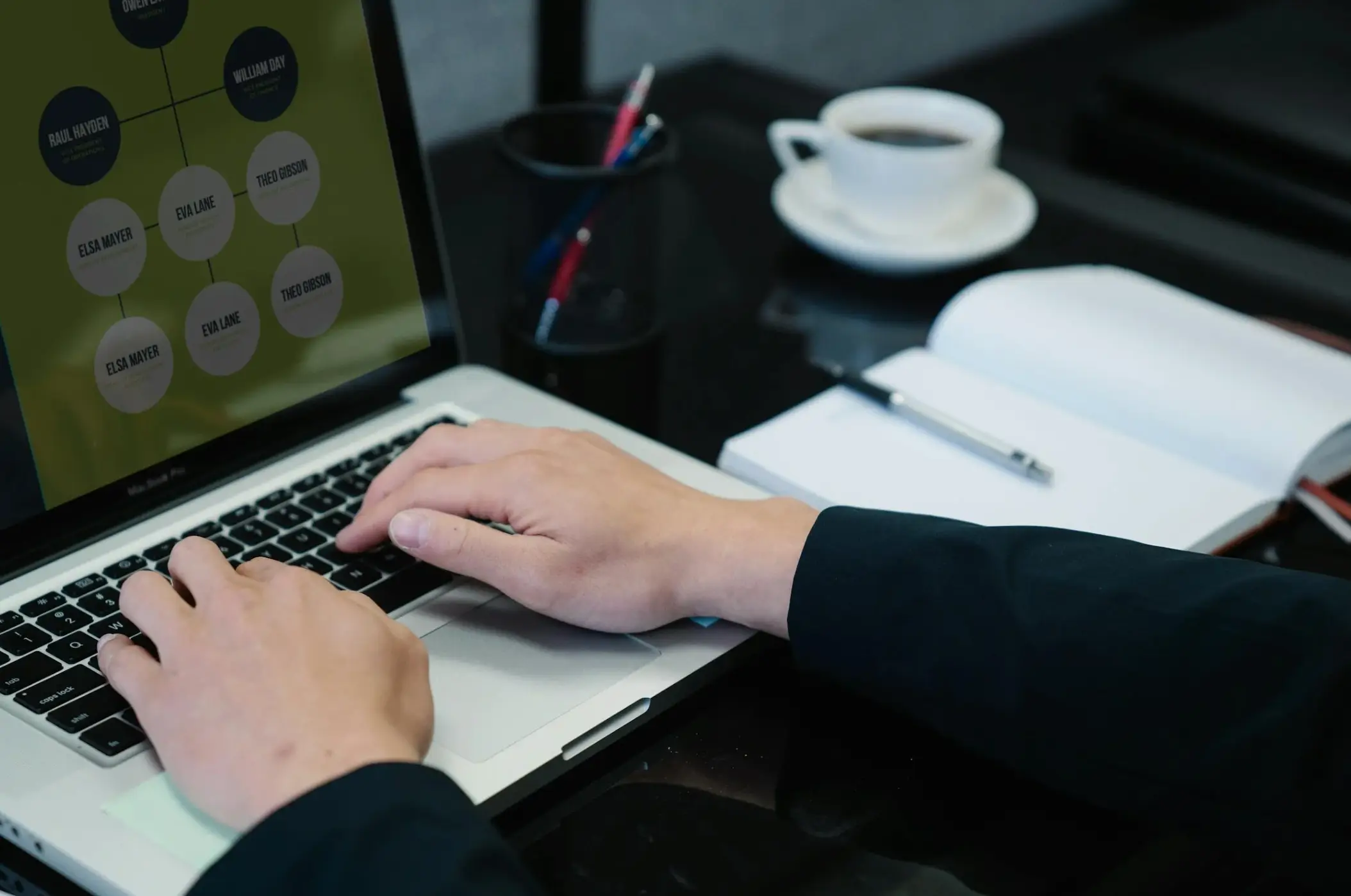 person typing on laptop