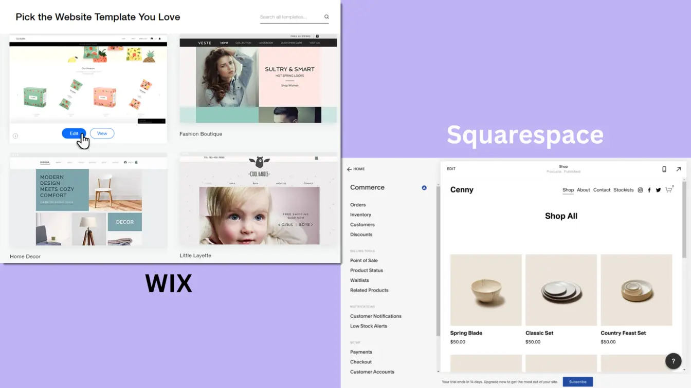Wix vs sqaurespace e commerce