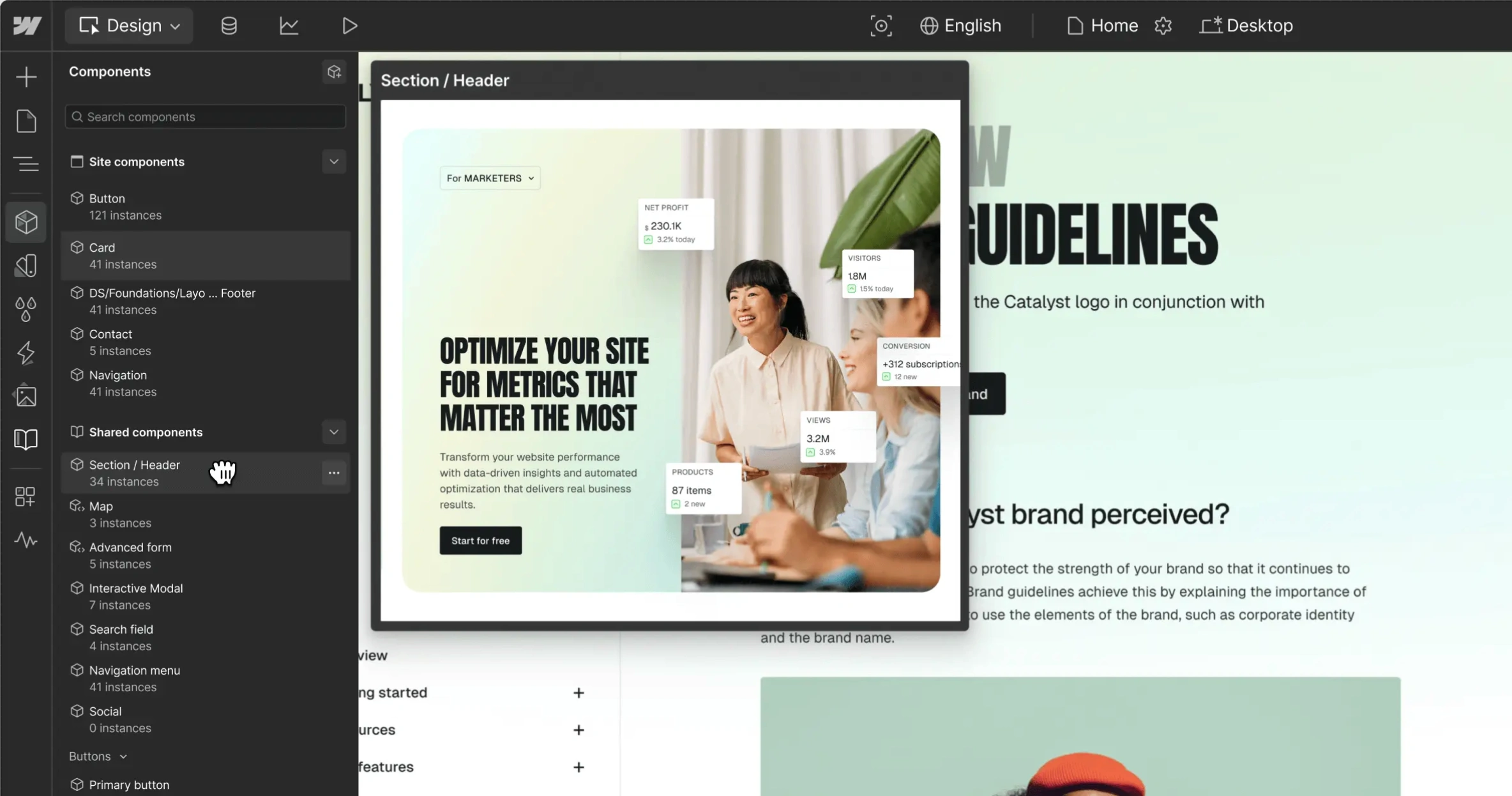 Webflow site layout