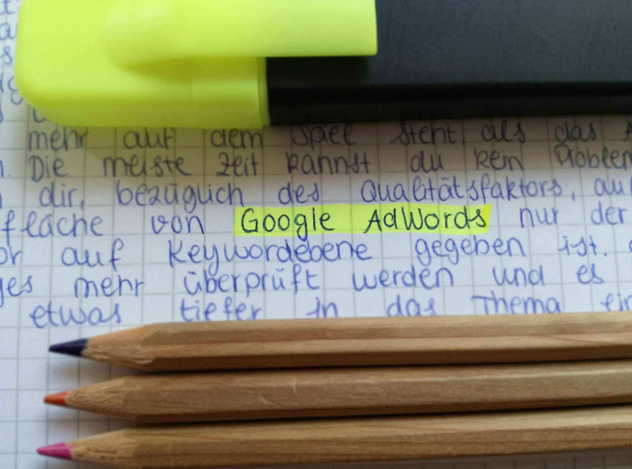 Google Adwords highlighted on paper