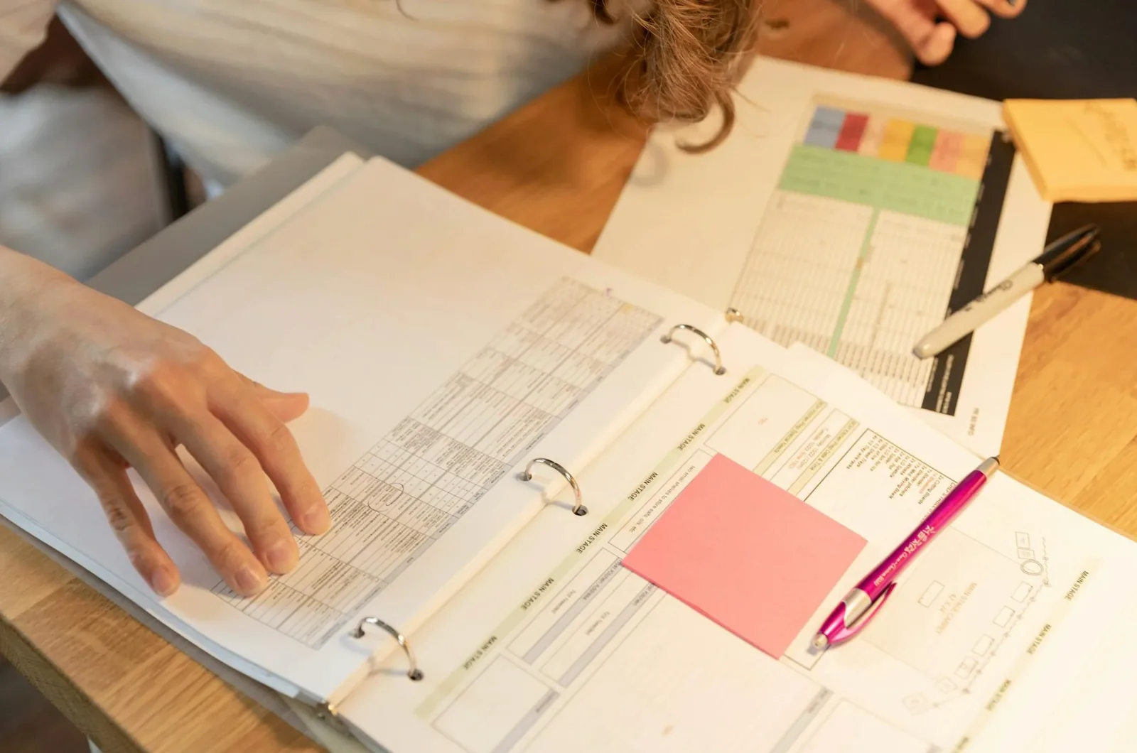 woman analyzing schedule and documents