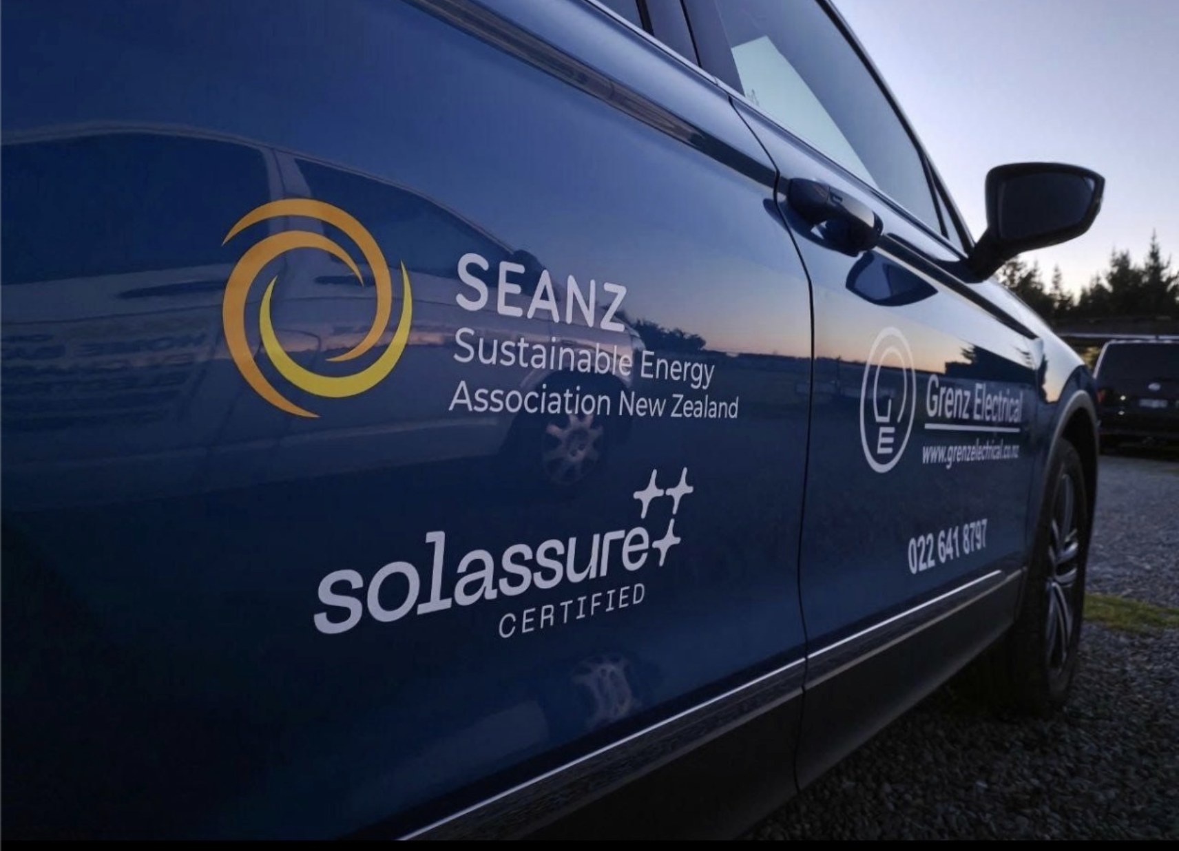 Solassure Certified mark on the side of an installer's vehicle