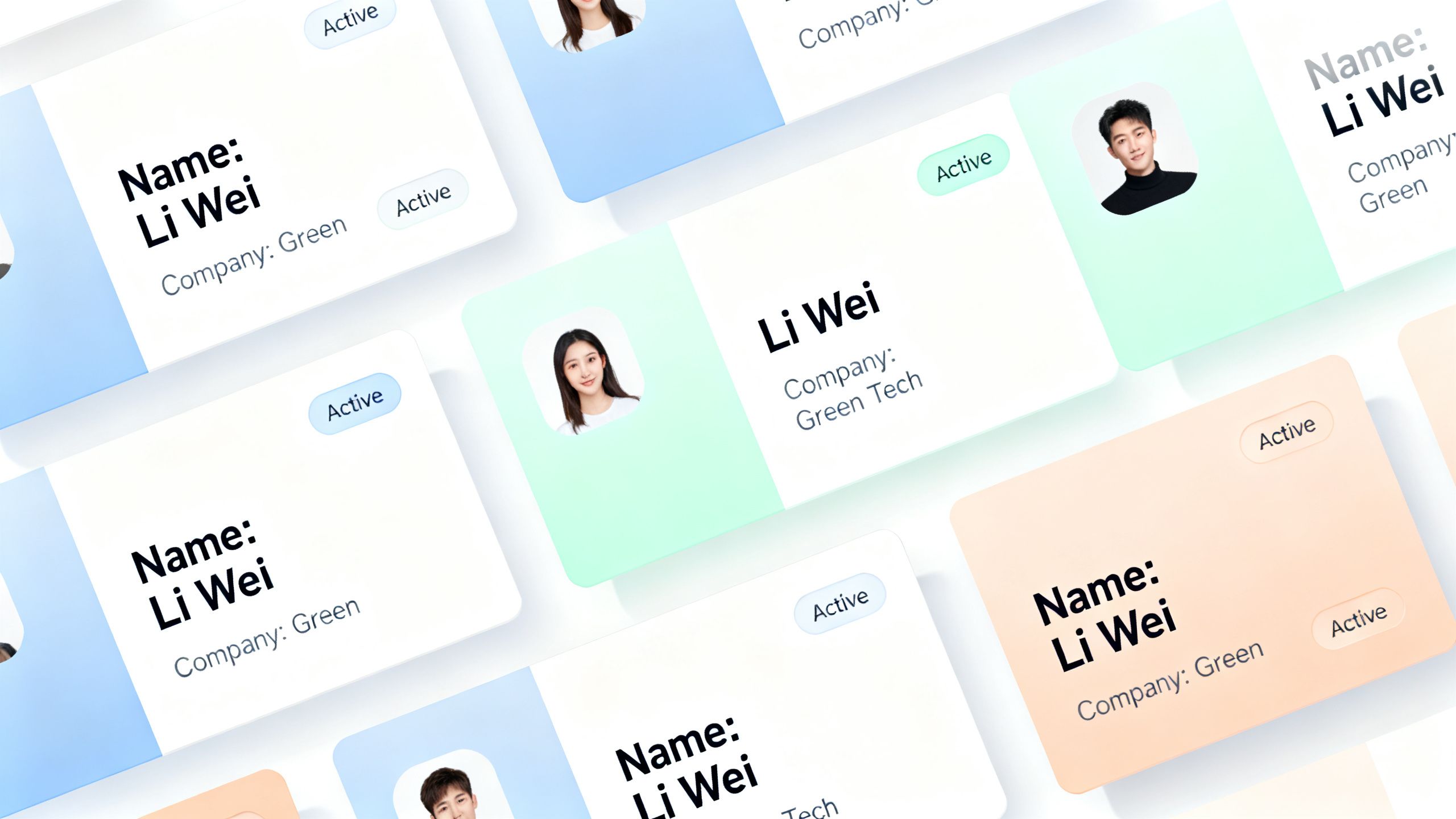 A minimalist and colorful interface of the Folk CRM, showing contact cards arranged in a visually appealing grid.